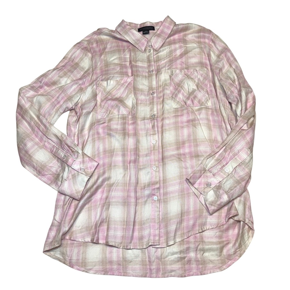 Sanctuary Womens XXL Pink Plaid Button Down Rayon Shirt Long Sleeve Soft Relaxed